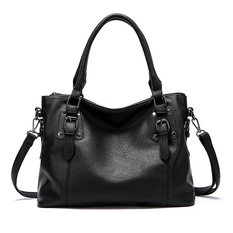 Purses and Handbags for Women Vegan Leather Shoulder Top Handle Handbags with Zipper black