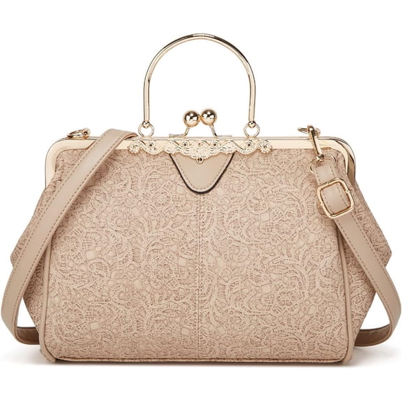 Women Retro Embossing Leather Handbag Multiple Collocations Tote Bag Kiss Lock Messenger Bag Hardware Handle Purse