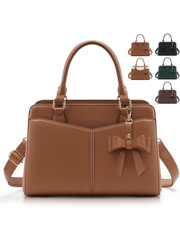 Purses for Women Satchel Purse, PU Leather Structured Work Handbag with Bowknot and Strap, Fits 11'' iPad
