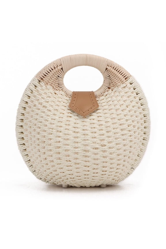 Purses for Women Summer Beach Rattan Tote Bag Round Handle Ring Handbag Retro Handmade Woven Shell Bag