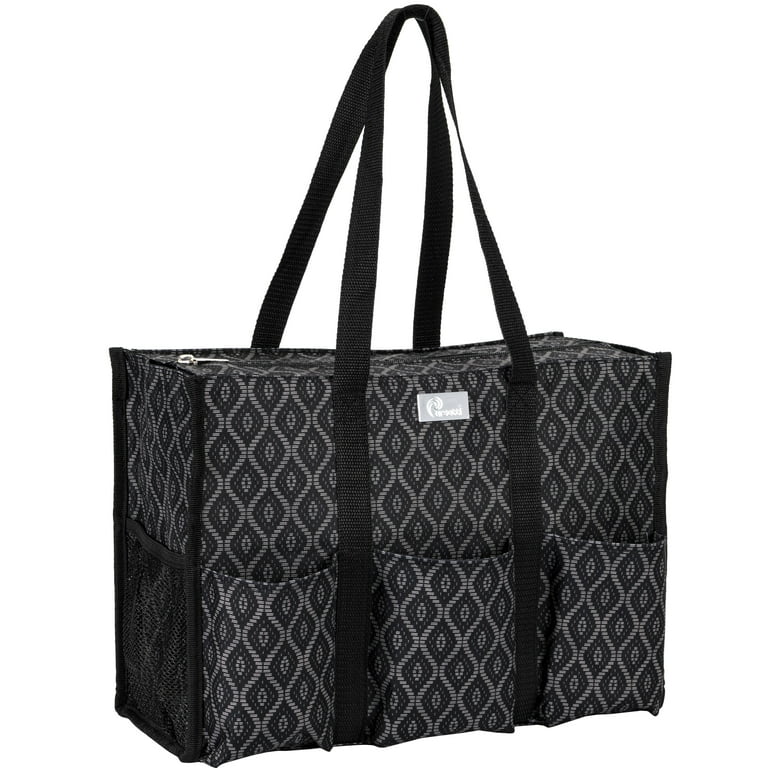 Pursetti Zip Top Organizing Utility Tote Bag with Multiple Exterior Interior Pockets for Working Women Nurses Teachers and Soccer Moms Black