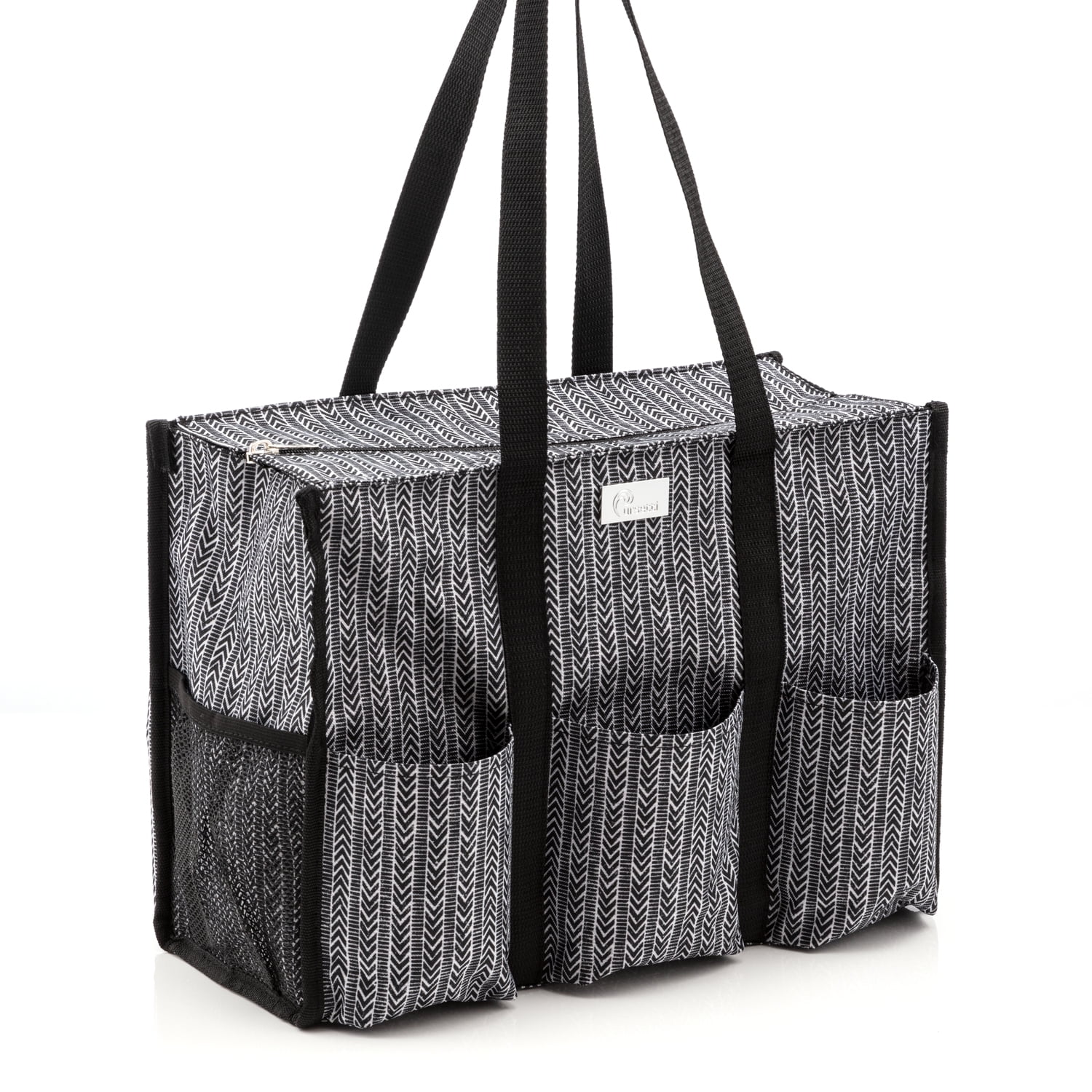 Pursetti Zip Top Organizing Utility Tote Bag with Multiple Exterior Interior Pockets for Working Women Nurses Teachers and Soccer Moms Black Daisy Walmart