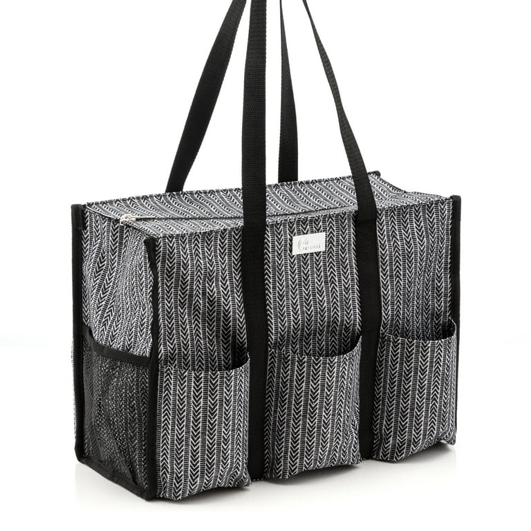 Pursetti Zip-Top Organizing Utility Tote Bag with Multiple Exterior &  Interior Pockets for Working Women, Nurses, Teachers and Soccer Moms  (Herringbone) 