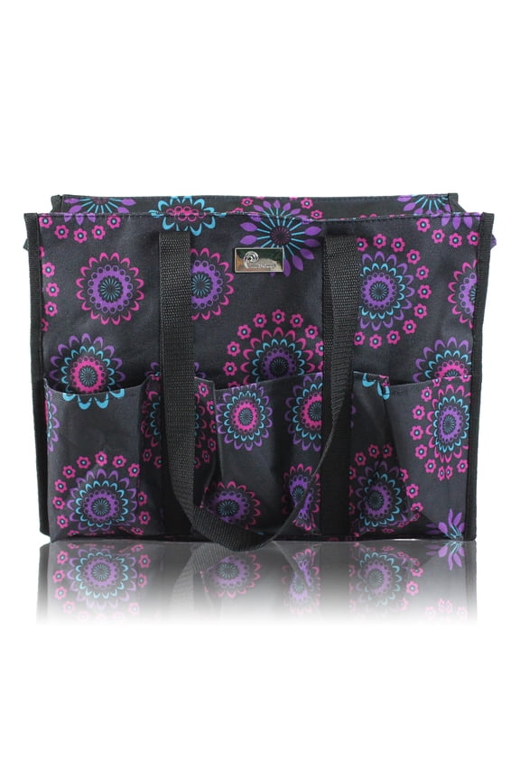 Zip-Top Organizing Utility Tote Bag with Multiple Exterior & Interior Pockets for Working Women, Nurses, Teachers and Soccer Moms (Purple Circle_L)