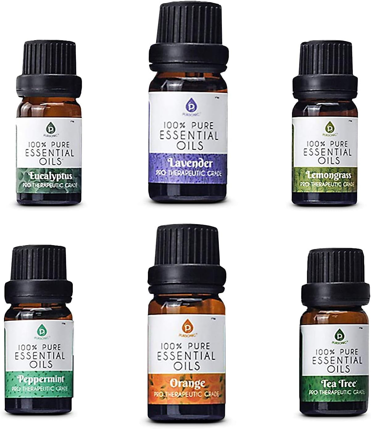 Pursonic Essential Oils Set - Top 6 Aromatherapy Blends Gift Set - 10ml 100% Pure Essential Oils for Diffusers