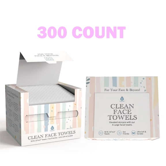 Pursonic Clean Facial Towels, 6-Pack (300 Sheets) | Eco-Friendly, Extra-Large, 100% Plant-Based Disposable Face Towels