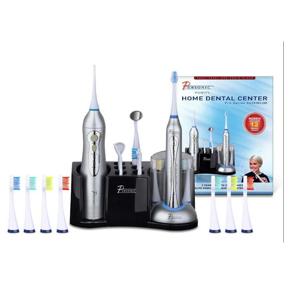 Pursonic Deluxe Home Dental Center Rechargeable Electric Toothbrush with 12 Brush heads