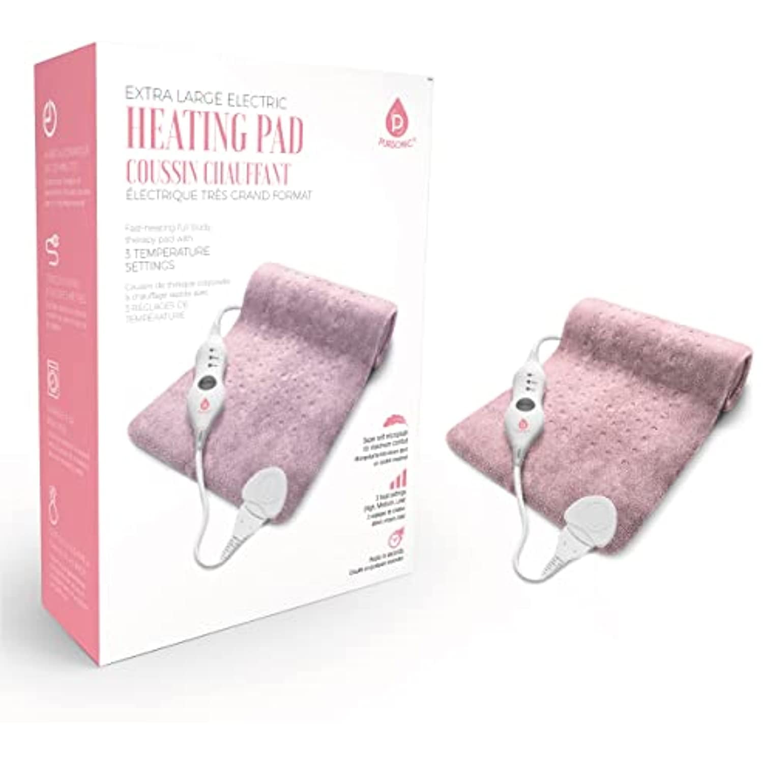 Pursonic Extra Large Electric Heating Pad for Back Pain and Cramps Relief 12x242 Hours Auto