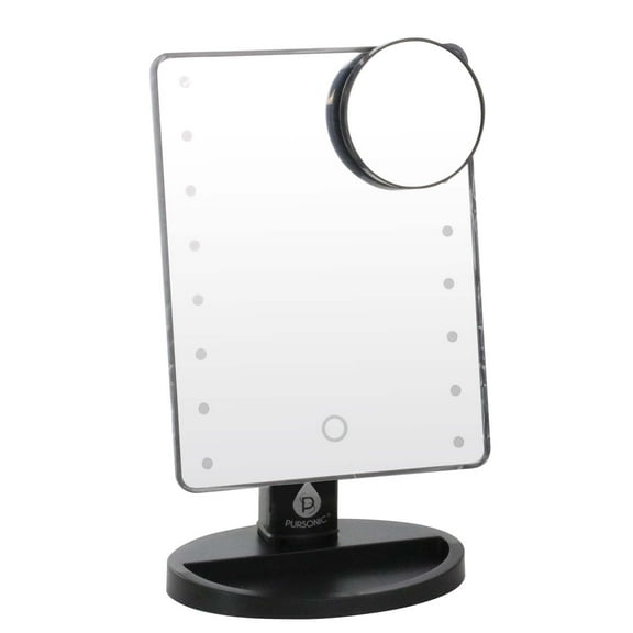 Pursonic LED Touch Dimmable Vanity Makeup Mirror With Detachable 5X Mirror in Black