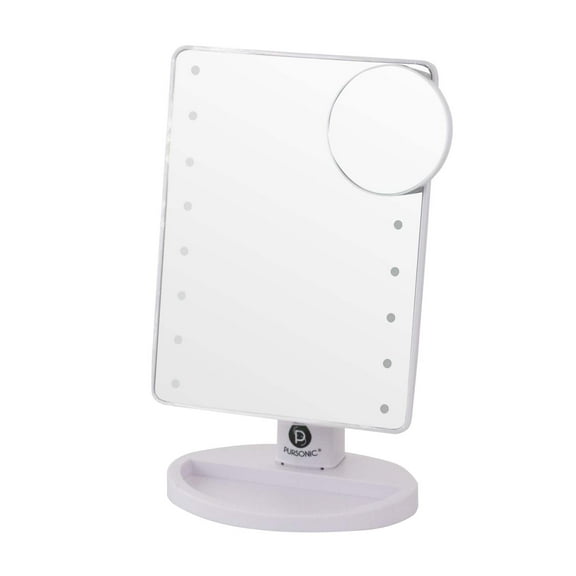 Pursonic LED Touch Dimmable Vanity Makeup Mirror With Detachable 5X Mirror in White