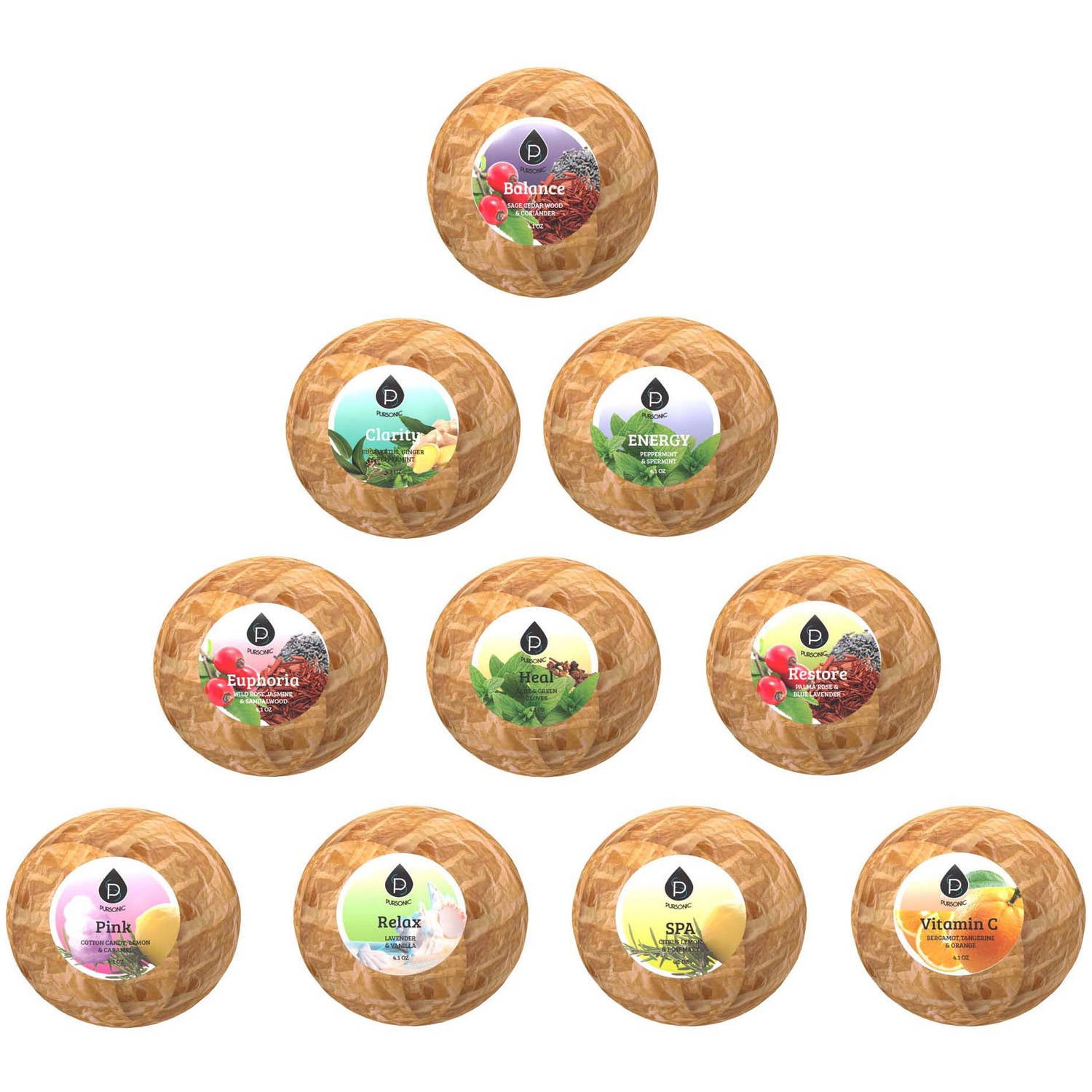 Pursonic Natural & Organic Assorted Bath Bomb Gift Set, 4.1 Oz, 10 Count