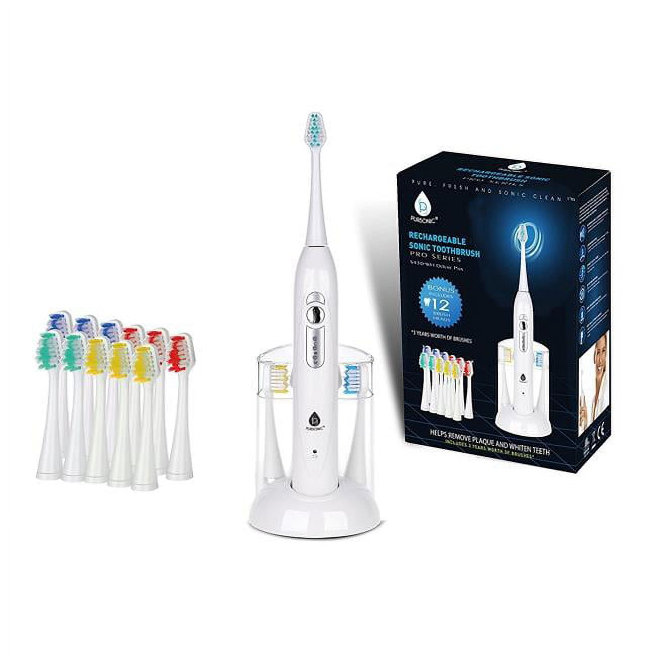 Pursonic Rechargeable Electric Toothbrush with 12 BRUSH HEADS BLUE