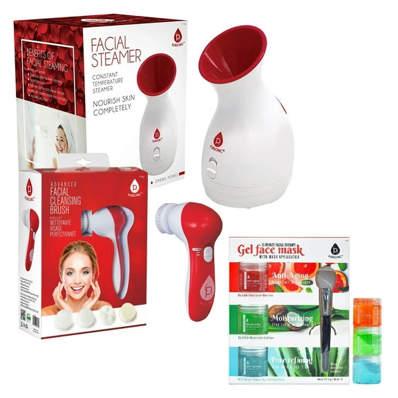 Pursonic Spa Facial Care Bundle: Facial Steamer, Cleansing Brush,  Gel Face Masks by Pursonic