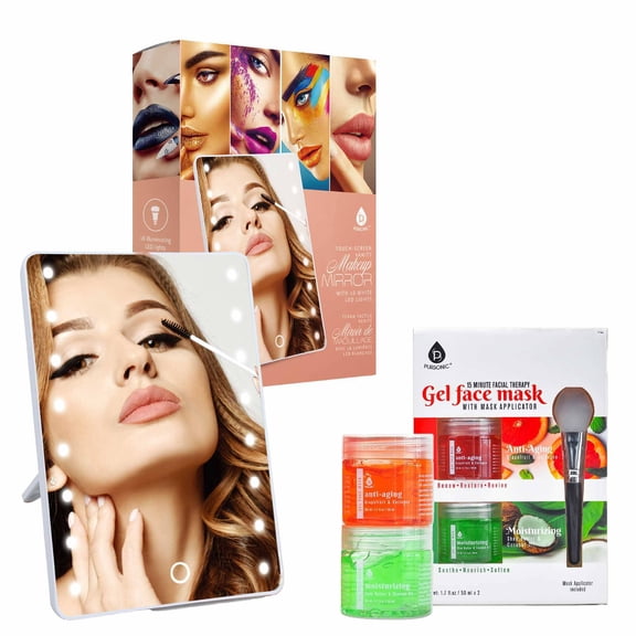 Pursonic Touchscreen LED Vanity Mirror and Luxurious Gel Mud Face Mask Set