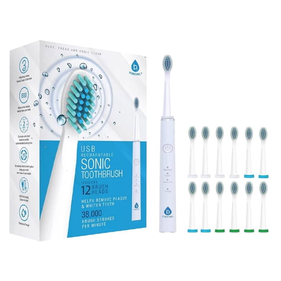 Electric Toothbrush, USB Rechargeable, with 12 Brush Heads