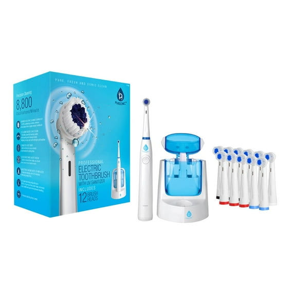 Pursonic oscillating electric rechargeable toothbrush w/ bonus 12 brusheads 2 tongue , 2 interdental