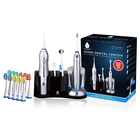 Pursonic Rechargeable Sonic Toothbrush and Rechargeable Water Flosser with 12 Brush Heads