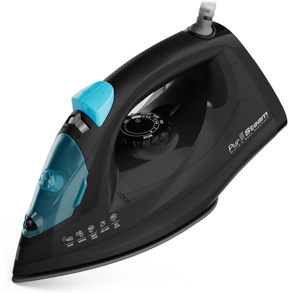 Pursteam SteamBurst+ 1750W Steam Iron, Ceramic Soleplate, Adjustable Steam, Burst of Steam, Self-Clean, Anti-Calc, Anti-Drip, Powerful & Long-Lasting Steam for All Fabrics