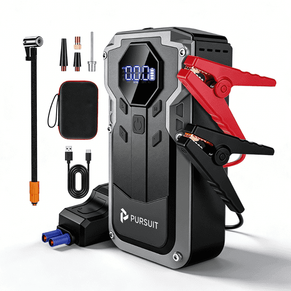 Pursuit Car Jump Starter with Air Compressor, 150PSI Portable Car Battery Jump Pack(6.0L Gas/2L Diesel) with Digital Tire Inflator, 12V Jump Box Car Booster with LED Light Power Bank