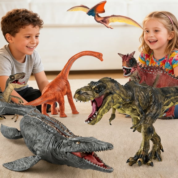 Pursuit 6PCS Large Dinosaur Toys with Moving Mouth,Realistic Dinosaurs Figures for Kids Age 3-9,Tough & Durable Play Set,Gift for Boys & Girls.