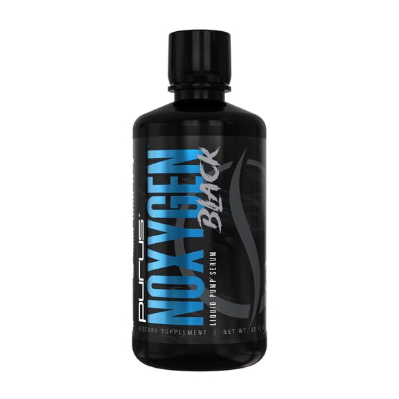 Purus Labs Noxygen Black Liquid Pump Pre Workout Serum for Rapid Absorption: Maximize Hardness, Boost Blood Flow & Vascularity, Blue Raspberry Flavor, 32srv