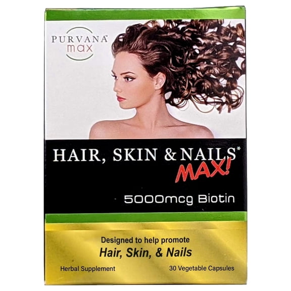 Purvana MAX BY Wellgenix 5000mcg Biotin, 30 Vegetable Capsules