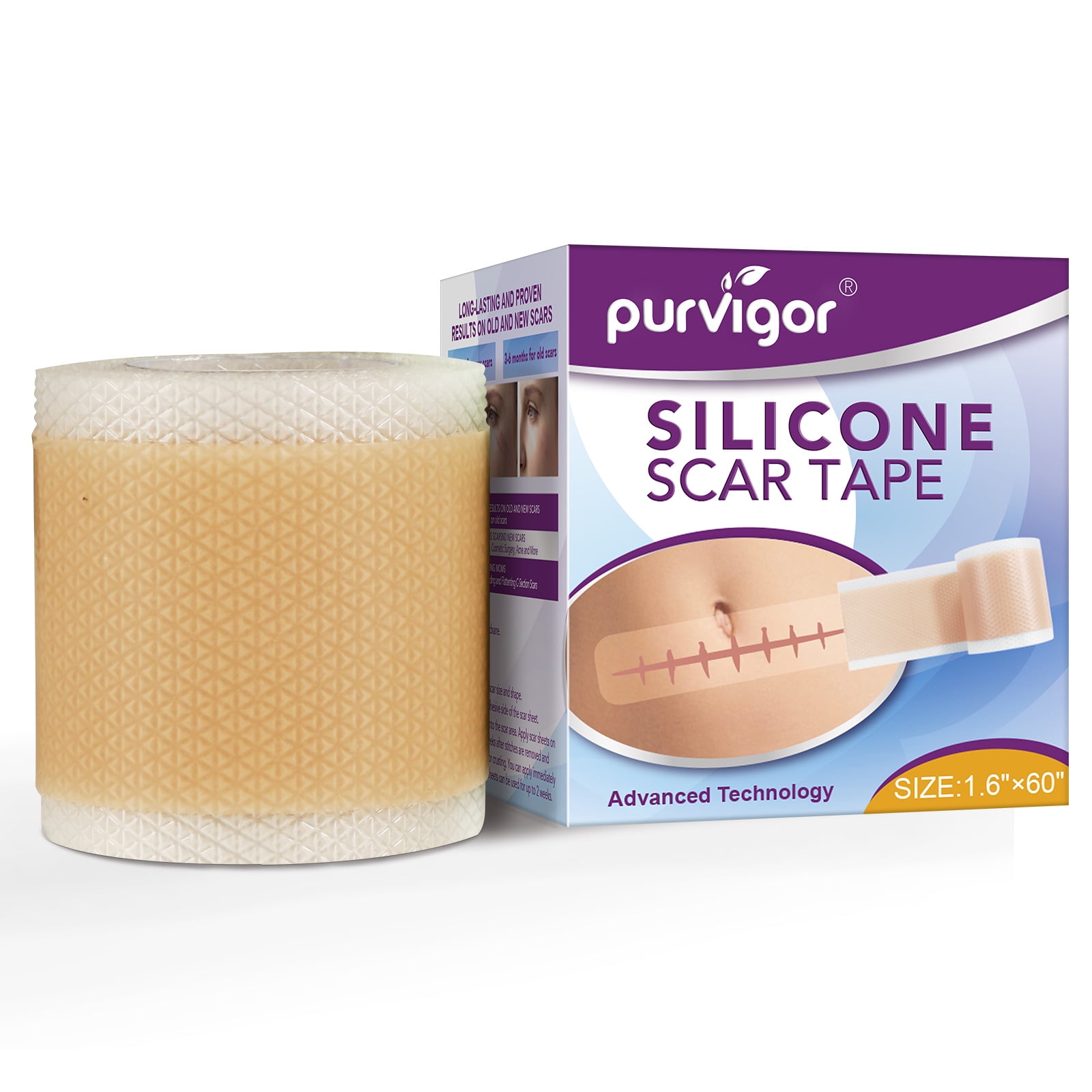 Purvigor Adhesive Skin Scar Removal Tape, 1.6” x60” Medical Silicone ...