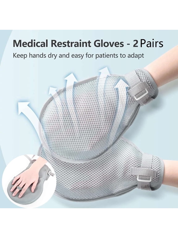 2 Pairs Dementia Hand Restraint Gloves Breathable Anti Scratch Mitts for Elderly Patients