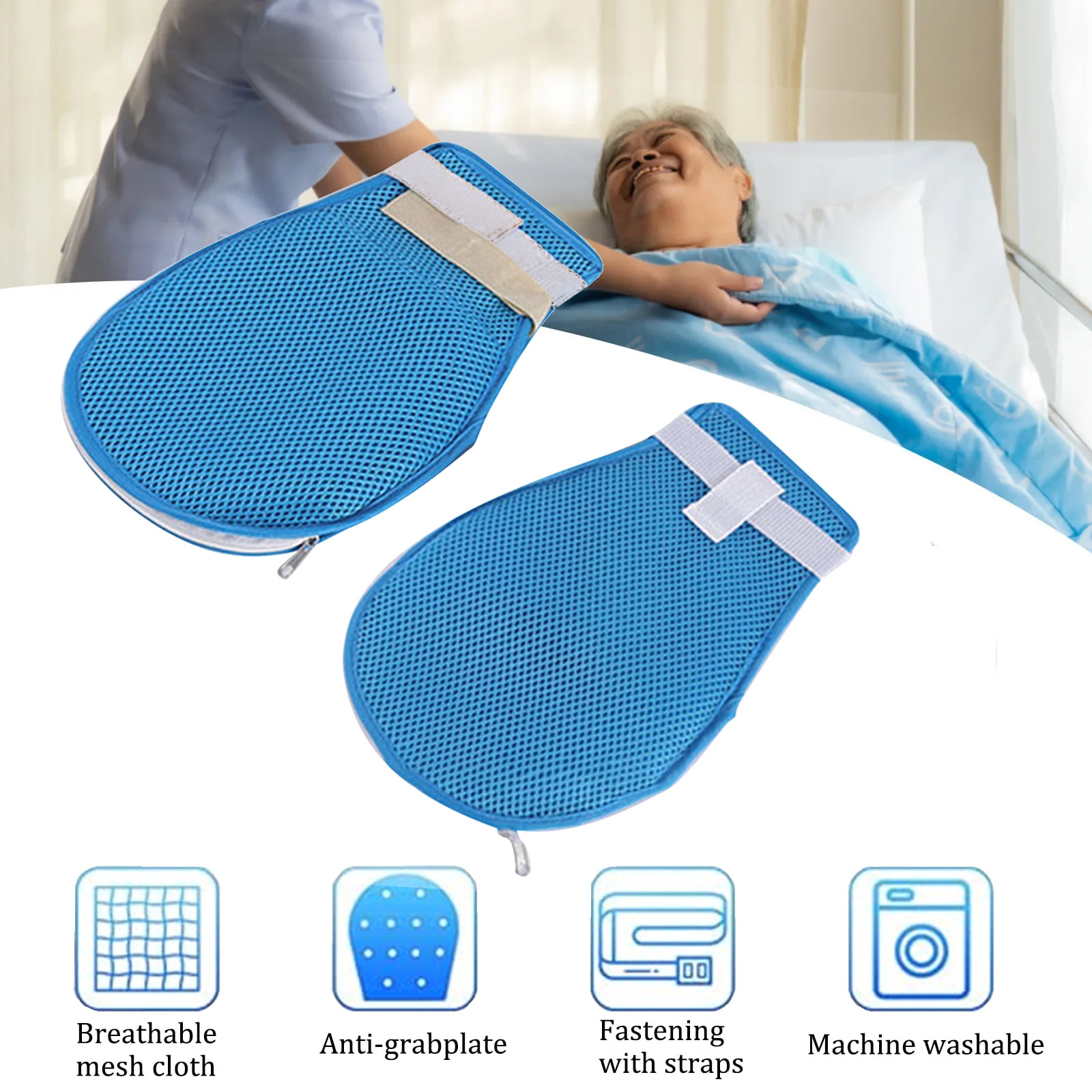 Puseky 2 Pcs Dementia Restraint Gloves, Control Mitts Breathable Safety