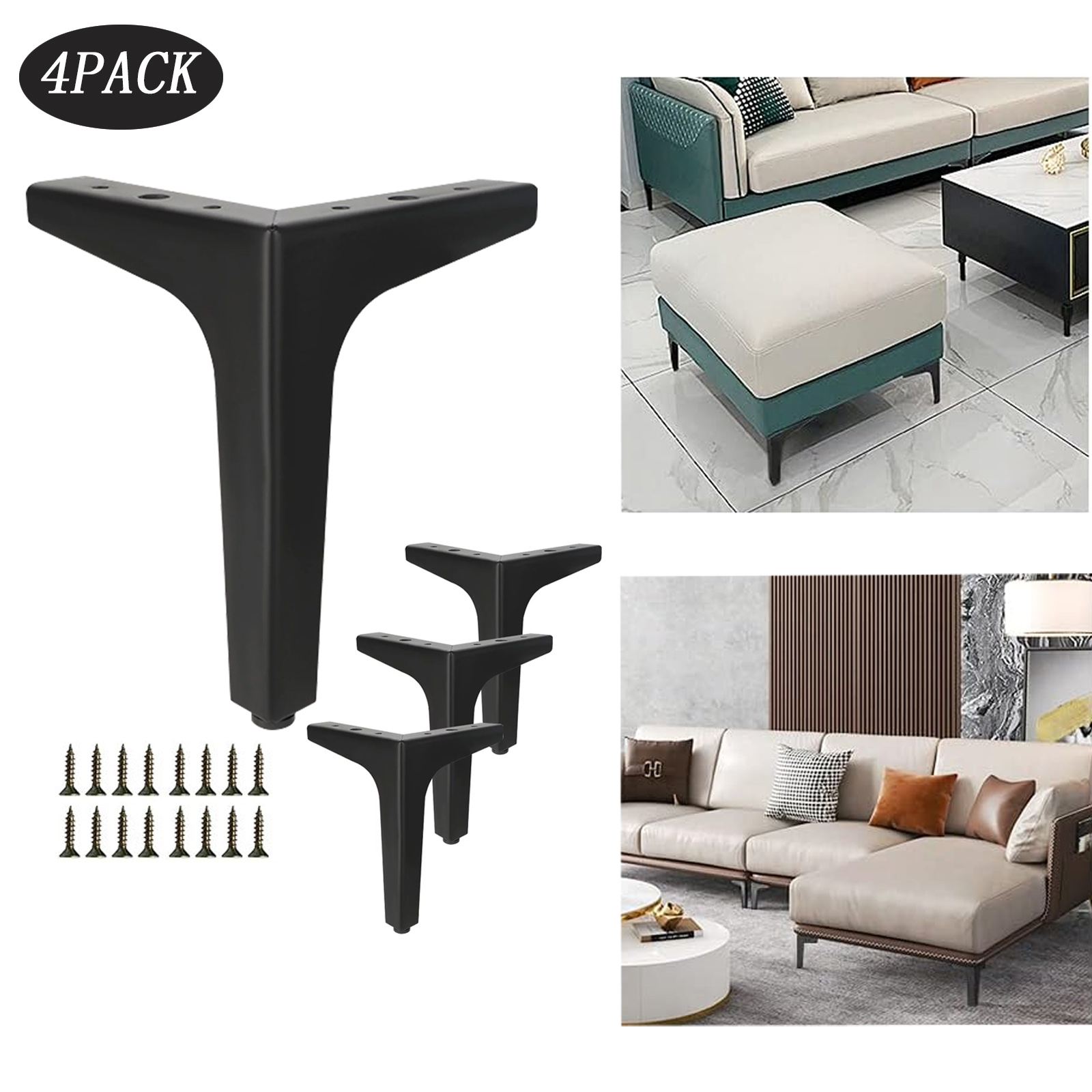 Puseky 5 Inch Metal Furniture Legs Black, Legs for Furniture Set of 4