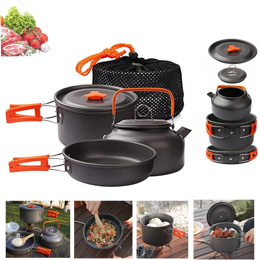 Puseky Camping Cookware,Outdoor Camping Cookware Kit, Portable Camping Pots and Pans Set with