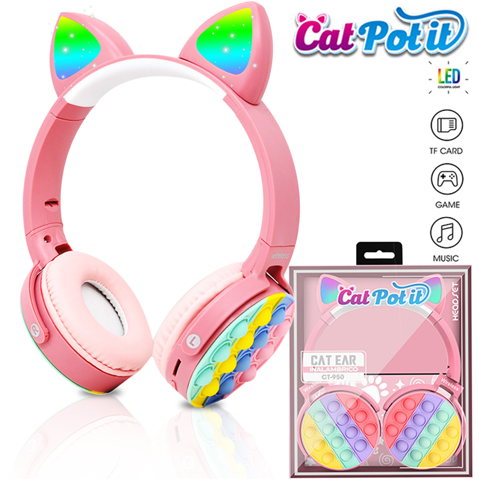 OhhGo Wireless Cat Ear Headphones, Bluetooth Noise Cancelling