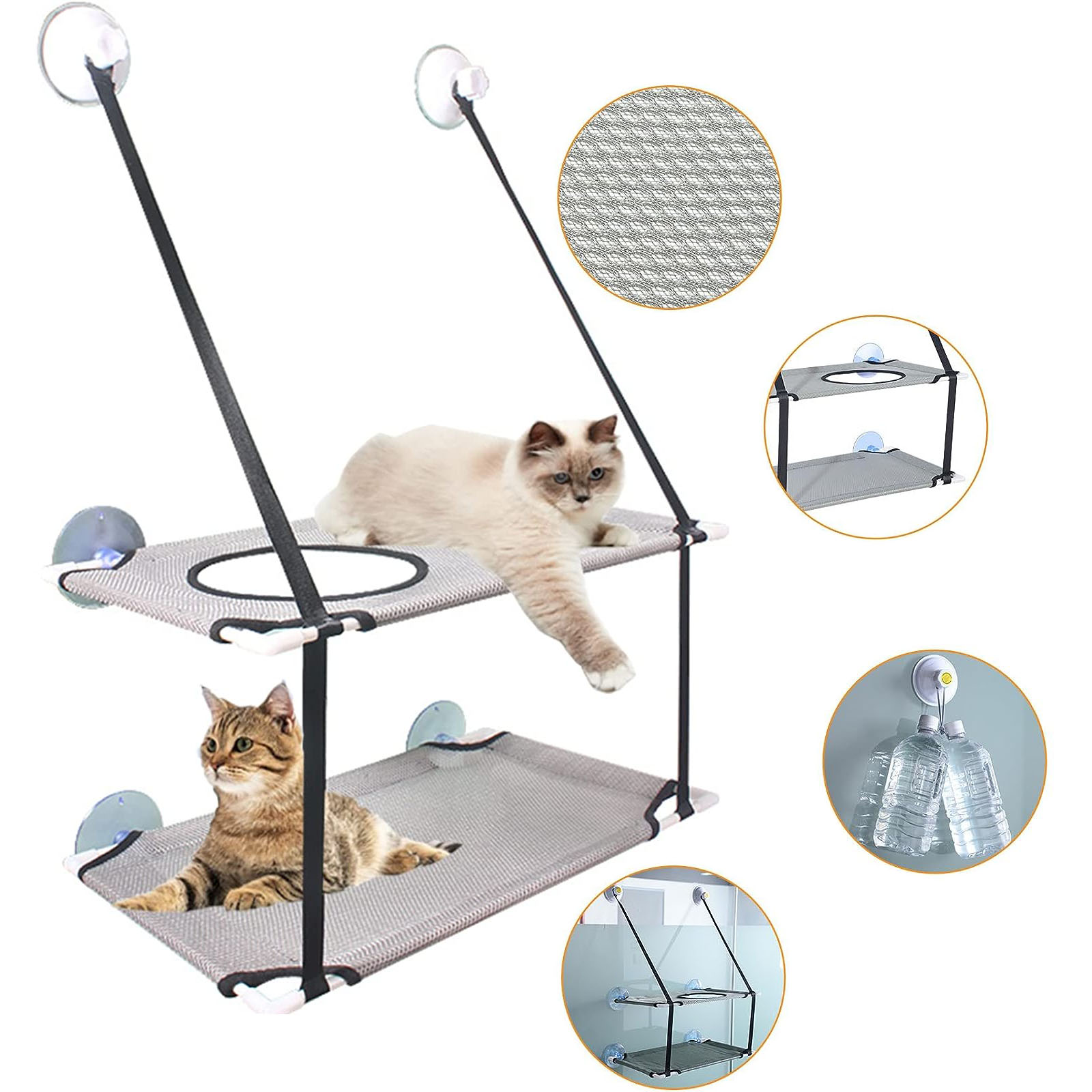 Puseky Cat Window Sill, Large Double Layer Cat Hammock for Multiple