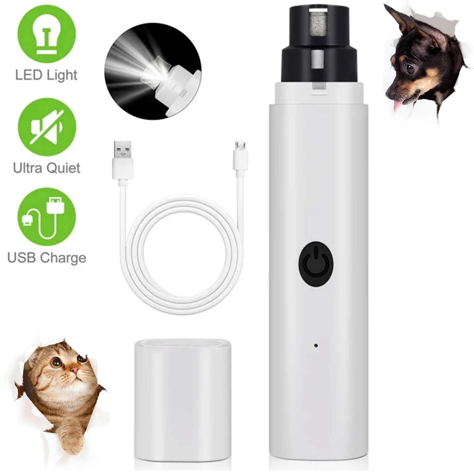 Puseky Dog Nail Grinder with LED Light, Rechargeable Dog Nail Trimmer