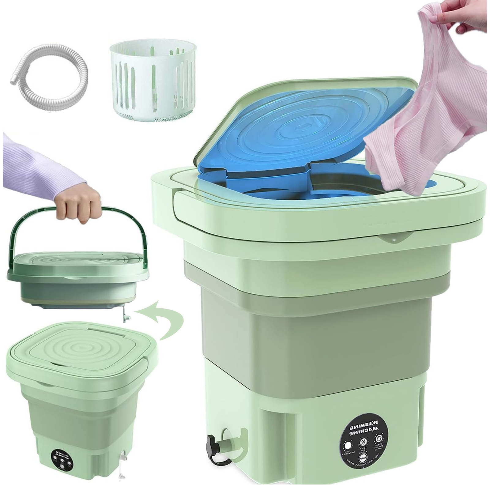 Puseky Folding Washing Machine, 8L Portable Mini Washer with 3 Modes Deep Cleaning, Portable