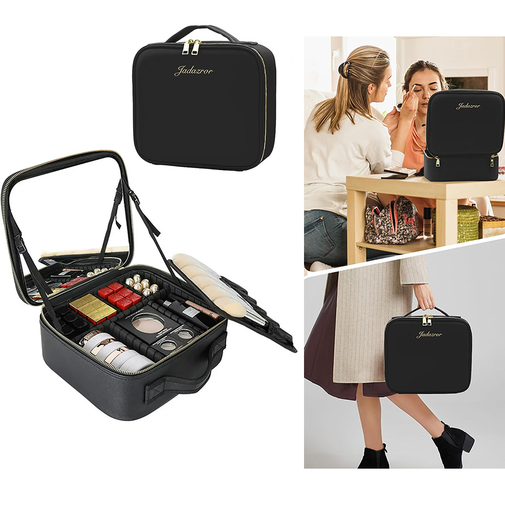 Puseky Makeup Bag with Mirror ,Travel Makeup Train Case Cosmetic Bag