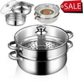 thumbnail image 1 of Puseky Multipurpose 11-Inch 2-Tier Stainless Steel Steamer Pot with Lid for Cooking Vegetables, Dumplings, Stocks, Sauces, 1 of 15
