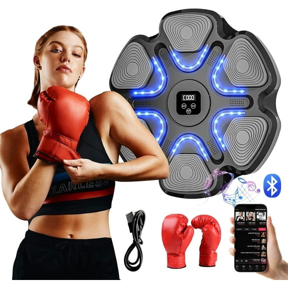 Puseky Music Boxing Machine Trainer, Newly Upgraded 6 Smart Music Targets + Adult Boxing Gloves