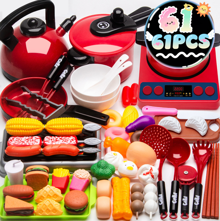 Puseky Plastic Kitchen Cooking Toy Set, 61 Pc Children Pretend Play Toy ...