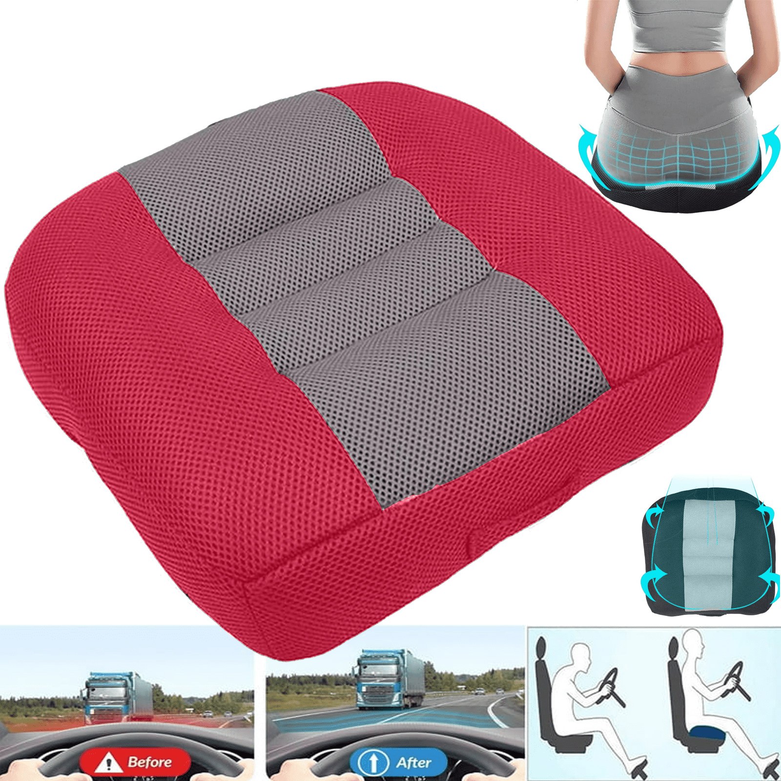 WSGJHB Car Booster Seat Cushion Heightening Height Boost Mat Breathable