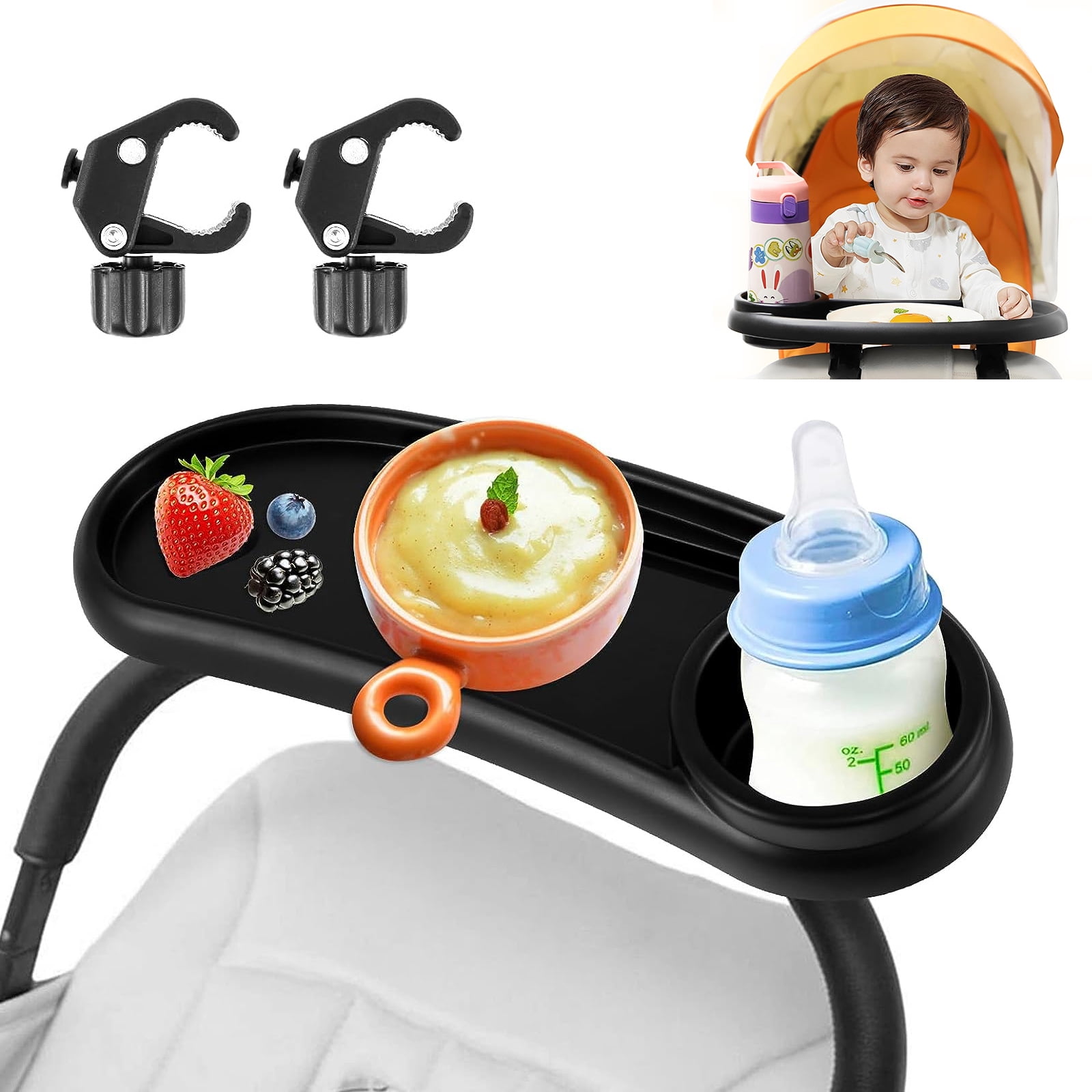 Puseky Stroller Snack Tray with Cup Holder Universal Stroller Food Tray Removable Baby Snack