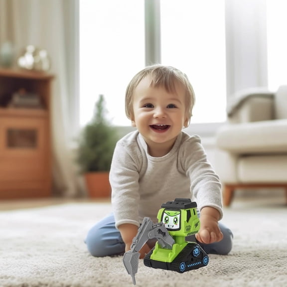 Push Back & Go Friction Powered Engineering Car, STEM Learning Toy for Toddlers Ages 1-3, 4 Colors, Safe ABS Plastic, No Battery Needed Green