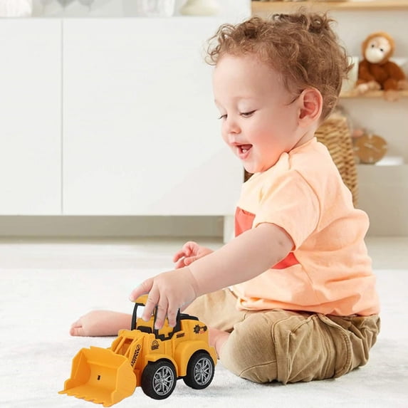 Push Back & Go Inertia Engineering Car Toy, Yellow Friction Powered Vehicle, STEM Educational Toy for Kids, No Batteries Needed, Safe ABS Plastic Toddler Toy Car Yellow