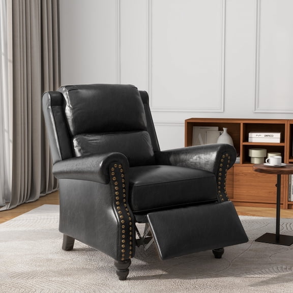 Push Back Recliner Armchair Faux Leather Wingback Recliner Chair for Living Room,Black