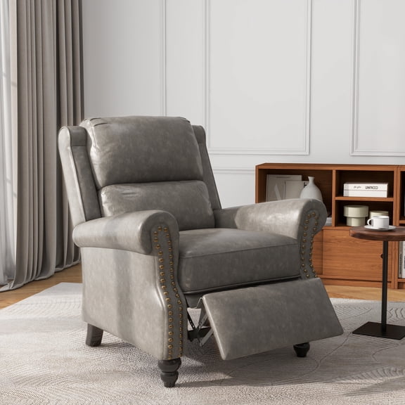 Push Back Recliner Armchair Faux Leather Wingback Recliner Chair for Living Room,Gray