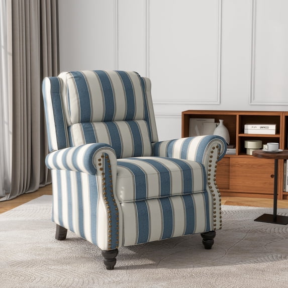 Push Back Recliner Armchair Wingback Recliner Chair for Living Room,Stripe Navy