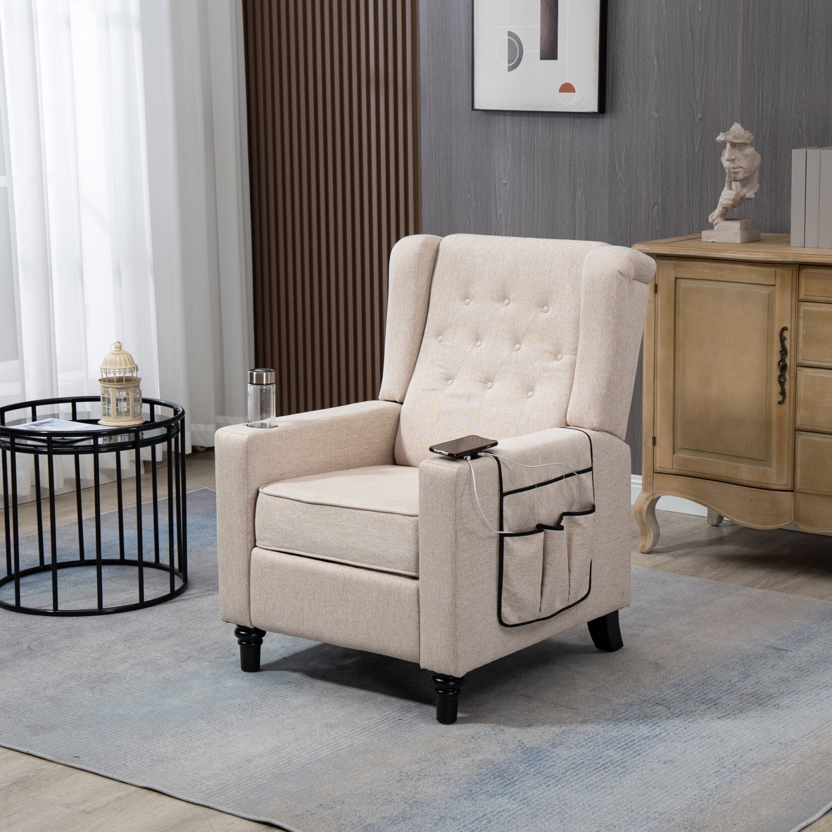 Push Back Recliner Chair, Button Tufted Wingback Reclining Chair with ...