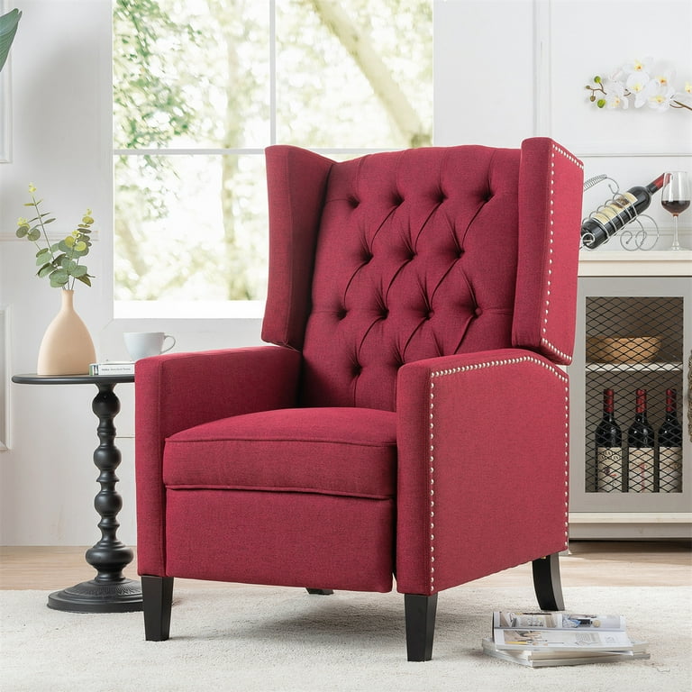 Accent Chair with Small Pillow, Tufted Button Upholstered Armchair with  Padded Cusion & Nailheads Trim, Single Sofa Chair Office Guest Chair for  Living Room Bedroom Home Office, Red 