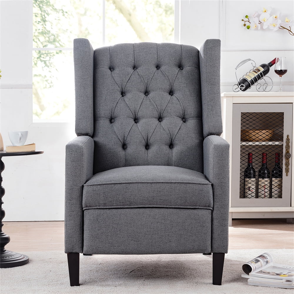 Taylor + Logan 27 in. W Gray Upholstered Transitional Style Pillow Back Recliner with Accent Nail Trim and Pushback Recline, Light Gray