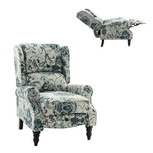 Push Back Recliner, Tina's Home Wingback Wood Legs Armchair Living Room Home Theater Bedroom Blue